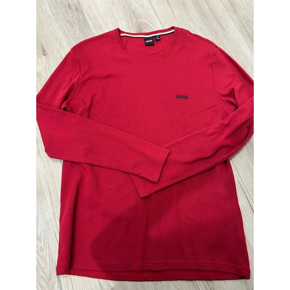 BOSS Hugo Boss Men's Red Long Sleeve Crewneck Knit Sweater Size L Textured